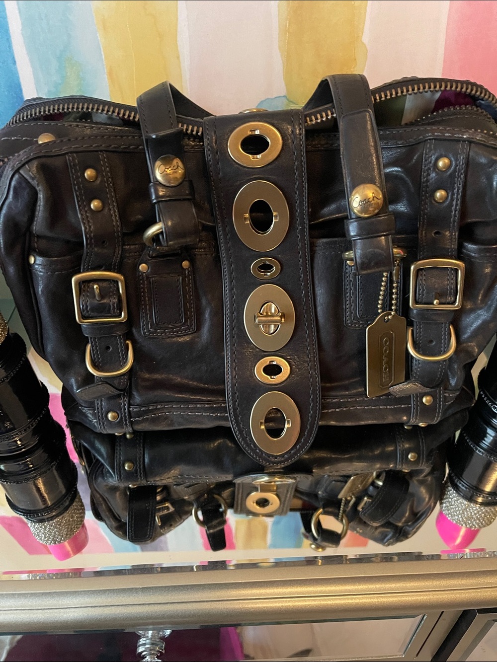 Coach Legacy Leather Lily Satchel in Black with brass hardware - Picture 5 of 11